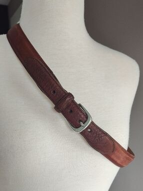 Allen Edmonds Calfskin Brown Leather Adjustable Belt with Silver Buckle